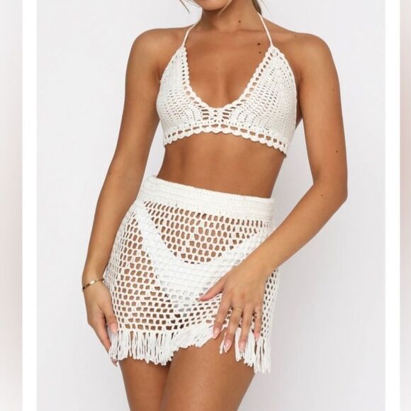 White fox private island Crochet Halter Top and Skirt Set - Picture 3 of 7